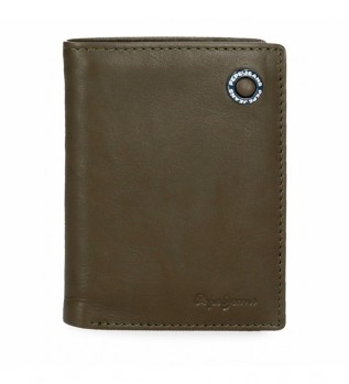 Badge vertical leather wallet with coin purse Khaki -8.5x11.5x1cm