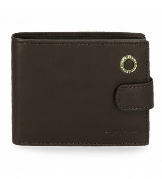 Carteira de couro Badge Brown com fecho por clique