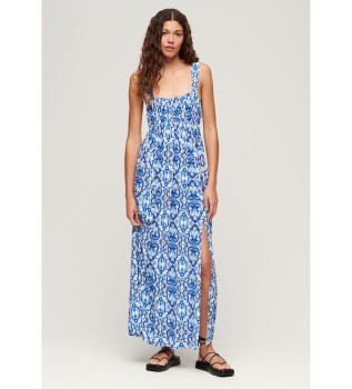 Robe bleue avec bretelles noues dans le dos