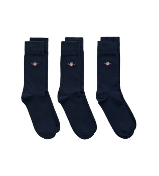 Conjunto de três pares de meias Shield azul-marinho