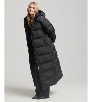 Long quilted coat with black hood