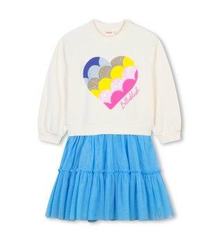 Beige, bl� kl�nning i bimaterial