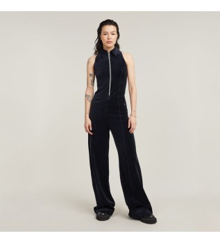 Wijd uitlopende fluwelen jumpsuit marine