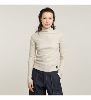 Coated slim rib mock beige T-shirt