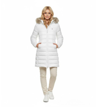 White shiny quilted down coat