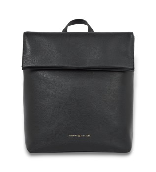 Plecak z klapą i metalicznym logo, czarny