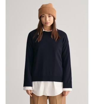 Pull  col rond en laine de mouton trs fine de couleur marine
