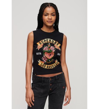 Sleeveless T-shirt with rhinestone Tattoo black