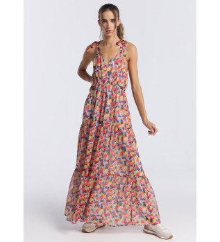 Flerfarvet midikjole