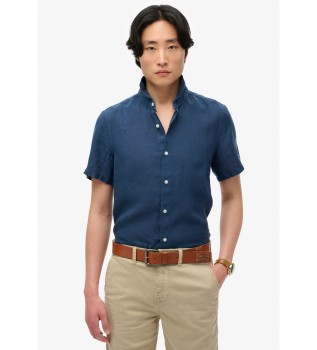 Camicia a maniche corte in lino per le vacanze, blu navy