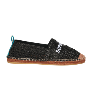 Zwarte raffia espadrilles met inlays