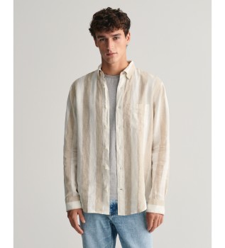 Camisa de linho de corte regular com riscas bege arrojadas