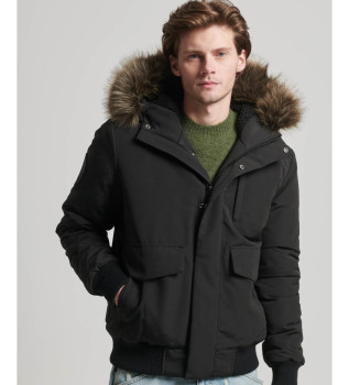 Everest black quilted hooded bomber jacket with hood