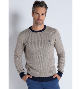 Blue jacquard crew neck jumper