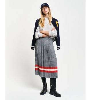 Jupe plisse avec imprim  carreaux marine