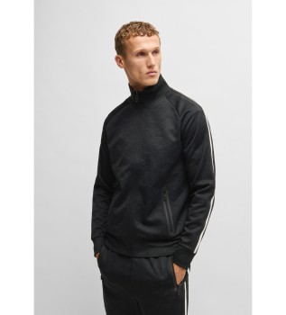 Felpa jacquard circolare con zip e strisce laterali nere