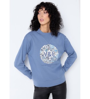 Sweat-shirt bleu  motifs floraux