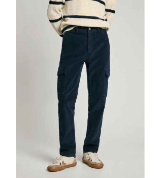 Corduroy Slim Cargo Broek marine