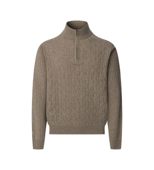 Maglione color talpa in lana d'agnello Cable Hzip