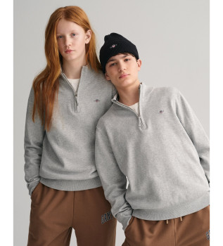 Maglione con mezza zip in cotone grigio Shield