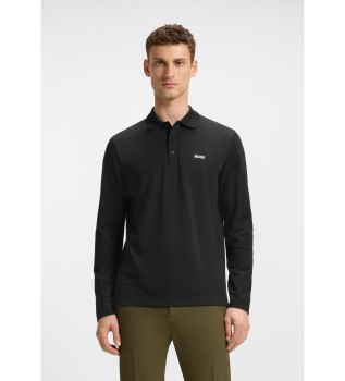 Poloshirt met lange mouwen in zwart katoen piqu�