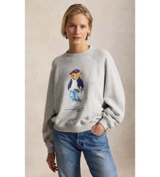 Fleece sweatshirt met grijze ronde halslijn