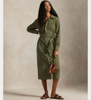 Vestido-camisa verde em algodão e linho