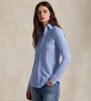 Slim fit oxford shirt in blue cotton knitted jersey