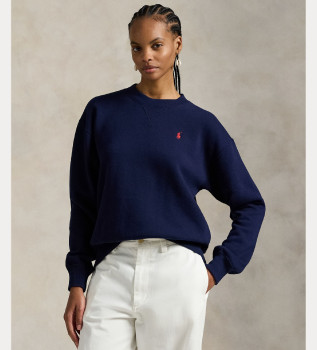 Felpa girocollo in pile blu navy