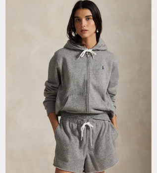Grå fleece-sweatshirt med lynlås