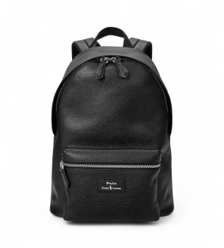 Black grained leather backpack