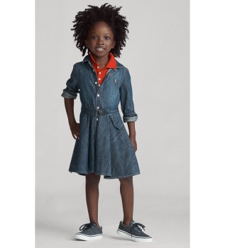 Abito chemisier in denim di cotone con cintura