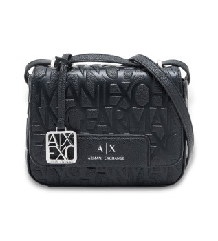 Shoulder bag with logo print and flap black