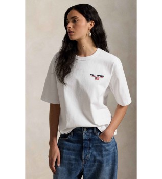 T-shirt Polo Sport branca de malha Relaxed Fit
