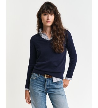 Pullover mit V-Ausschnitt aus navyfarbenem Feinstrick