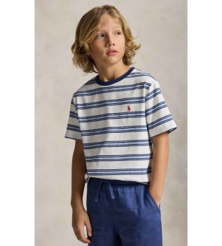Jersey knitted T-shirt with white stripes