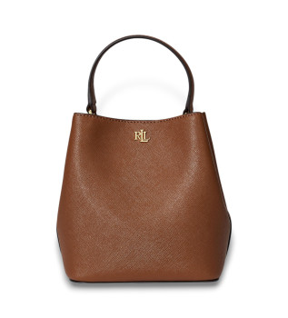 Borsa a tracolla piccola in pelle marrone con coulisse di Reese's