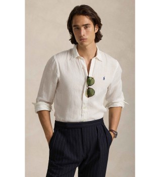 Camicia in lino slim fit color bianco sporco