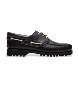 3 eyelets leather boat shoes black