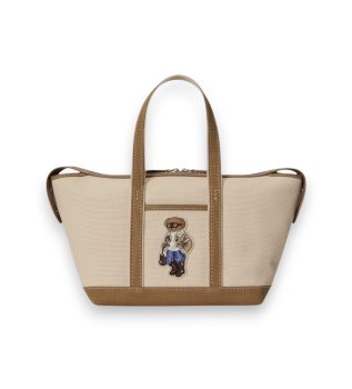 Mini sac cabas en toile Polo Bear beige