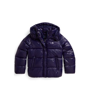 Navy shiny down jacket with hood