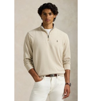 Camisola de malha ultra-suave com fecho de correr bege