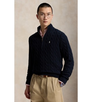 Maglione di cotone a trecce blu navy