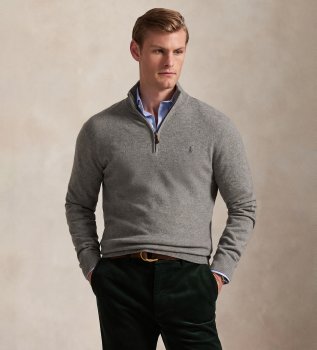 Maglione di lana con zip corta grigio