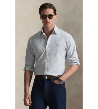 Custom Fit gestreiftes Oxford-Hemd weiß, marineblau