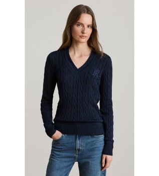 Marineblaues Zopfmuster-Cricket-Pullover