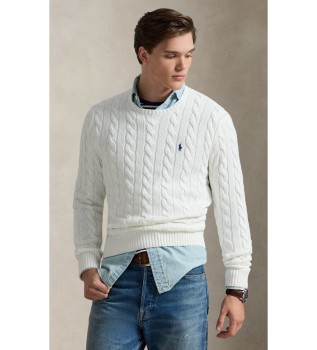 Maglione bianco in cotone lavorato a trecce