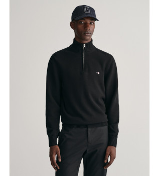 Black cotton half-zip sweater