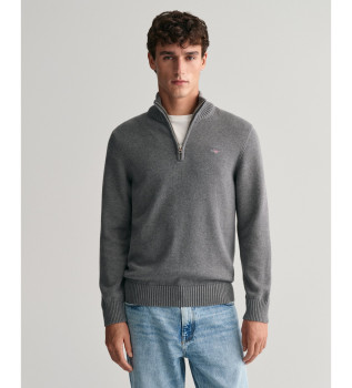 Maglione di cotone con mezza zip Casual grigio scuro