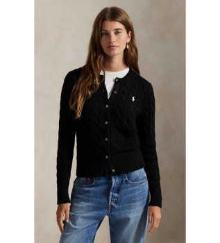 Cardigan en coton à mailles en huit, noir